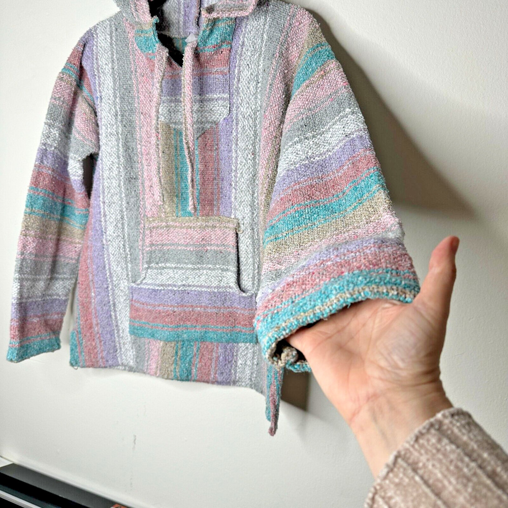 San Jose Pink Aqua Stripe Pullover Long Sleeve Blanket Front Pocket Hoodie L - Picture 3 of 10